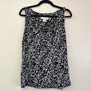 Ninety Black White Print Gathered Sleeve Cowl Tank Top Made in‎ USA Sz XL EVC